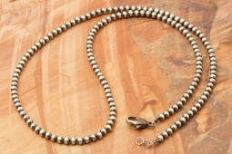 24" Long Navajo Pearls 4mm Beads Sterling Silver Necklace